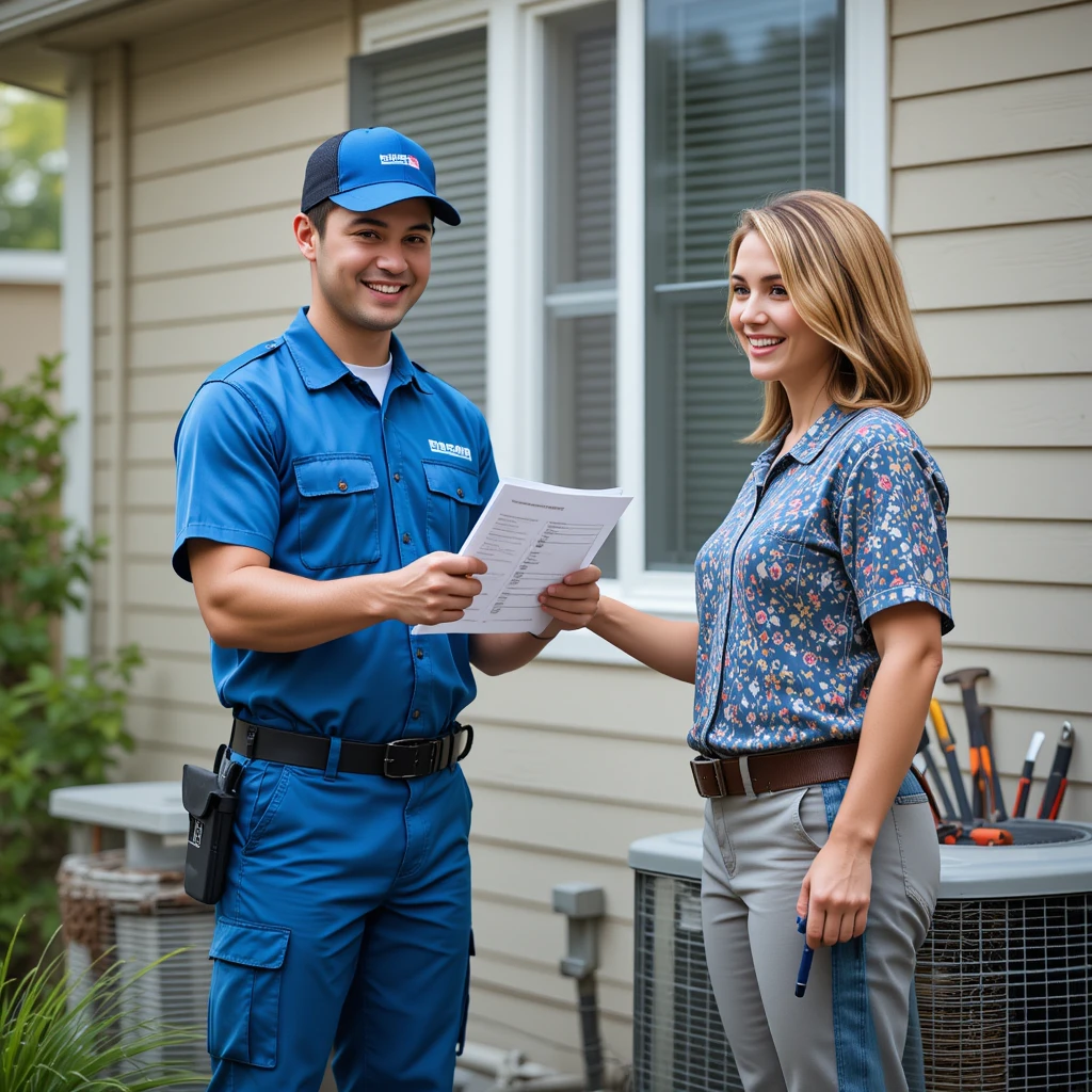 a man in uniform holding a paper and smiling at a woman