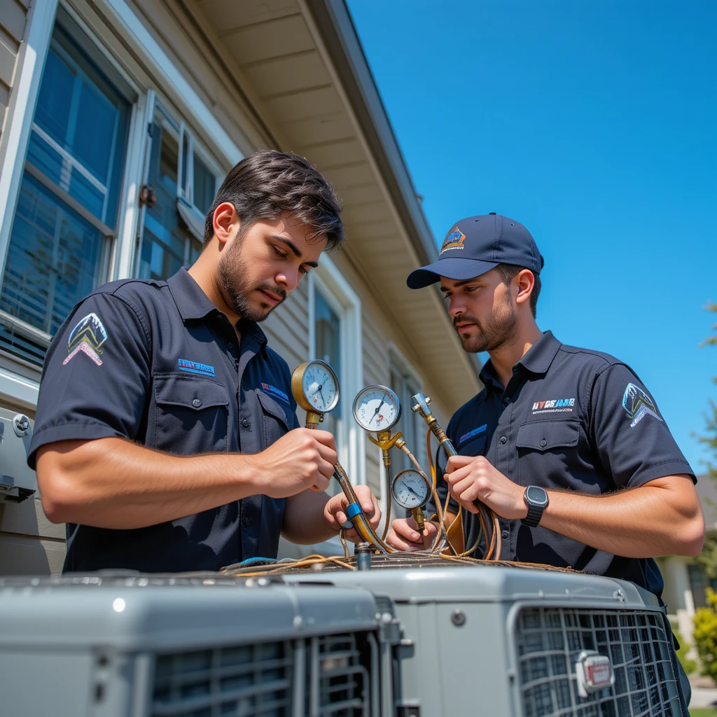 two technicians working on the ac